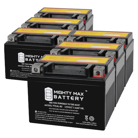 MIGHTY MAX BATTERY YTX4L-BS 12V 3Ah Replacement Battery compatible with E-Ton Rascal 40, VIper Jr, 40E ATV - 6PK MAX4030164